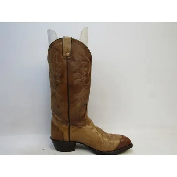 Imperial Mens Sz 8 D Marbled Brown Leather Cap Toe Cowboy Boots